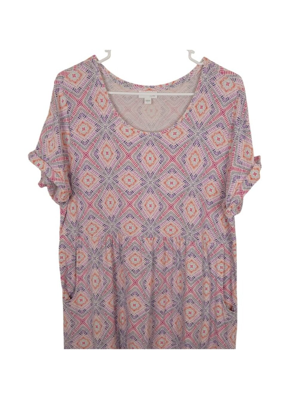 J. Jill Womens Geometric Print Midi Dress L Pockets Short Sleeves Rayon Blend